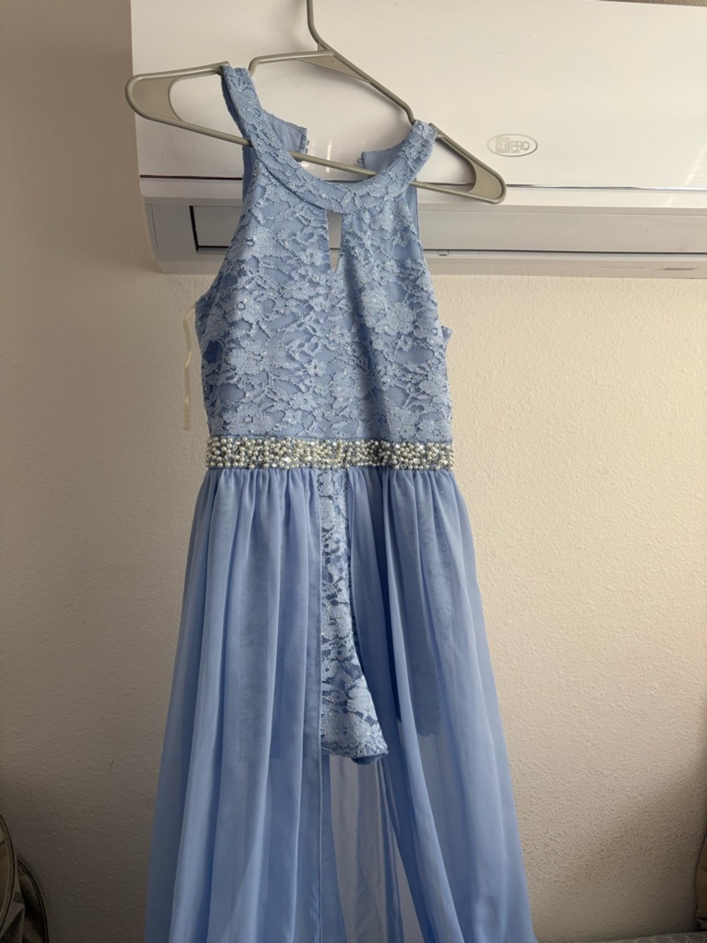 Kohl's Speechless Kids Light Blue Lace Halter Chiffon Dress with Beaded Waist
